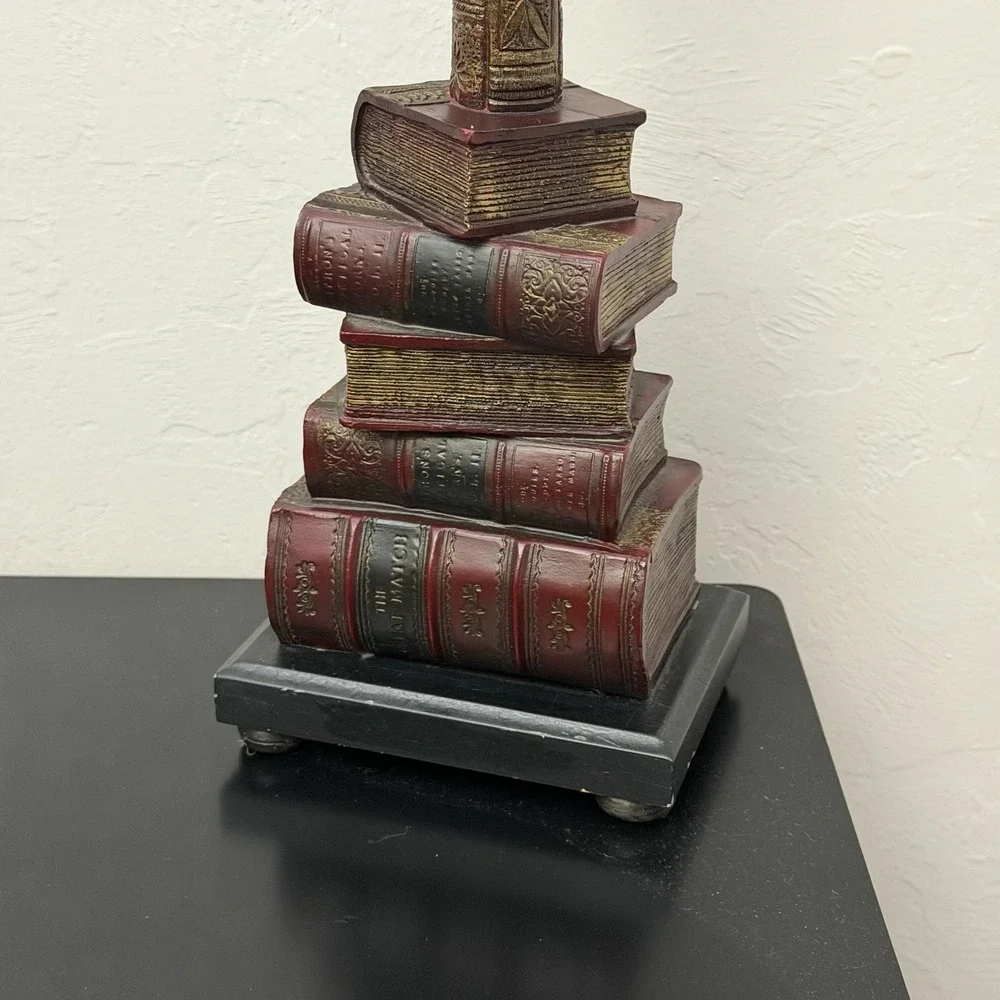 Vintage Lighting TYNDALE TABLE LAMP Palm Tree Solid Brass Stacked Antique Books